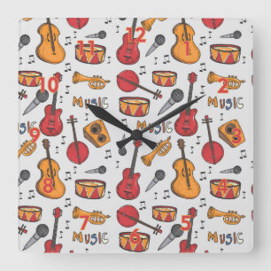 Coole Musik Themenbanjo Drums Gitarre Geige mehr Quadratische Wanduhr