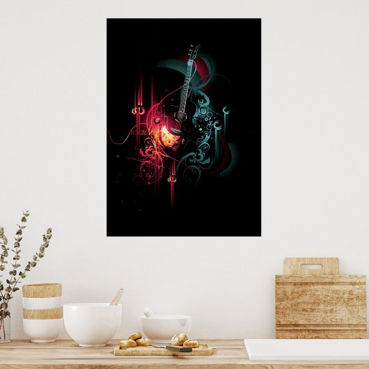 Coole Musikgrafik mit Gitarre Poster (Küche)
