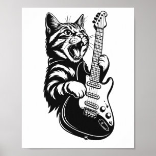 Coole Musikliebe Rockkatze spielt elektrische Gi Poster