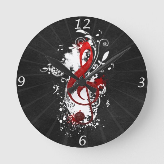 Coole Musiknoten gepunktete Wirbel Blume Spritzer Runde Wanduhr (Vorderseite)