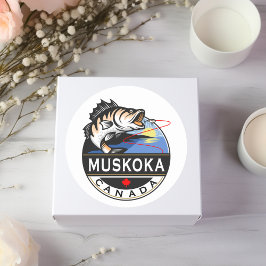 Coole Muskoka Kanada Fischerei Wappen im Freien Runder Aufkleber