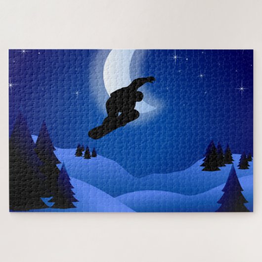 Coole Nacht Silhouette Snowboarden Puzzle (Horizontal)