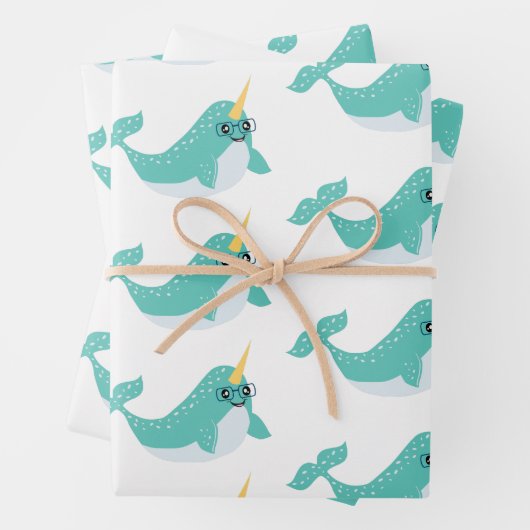 Coole Narwals mit Brillenmuster Geschenkpapier Set (Beispiel)