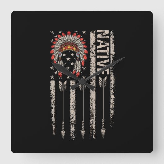 Coole Native American Feather Arrow Flag-Adresse Quadratische Wanduhr (Vorderseite)