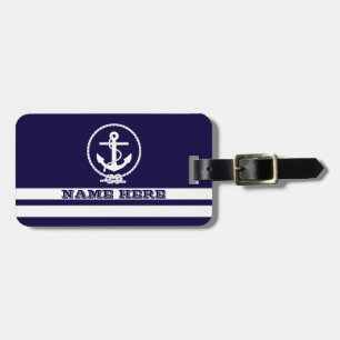 Coole Nautische Streifen und Ankermonogramm Gepäckanhänger