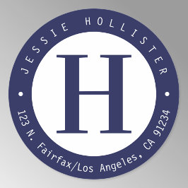 Coole Navy Blue Circle Monogram Rücksendeadresse Runder Aufkleber