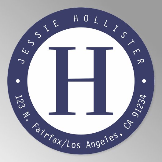 Coole Navy Blue Circle Monogram Rücksendeadresse Runder Aufkleber