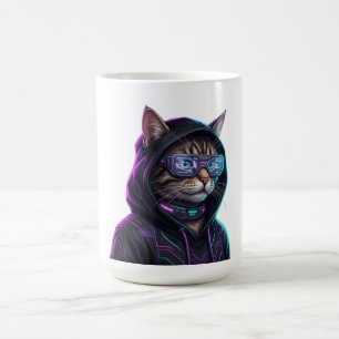 Coole Neon-Cyberpunk-Streifkatze Futuristischer Ga Kaffeetasse