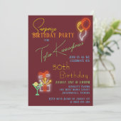 Coole neon-Inspirierte Überraschungsparty Einladung (Stehend Vorderseite)