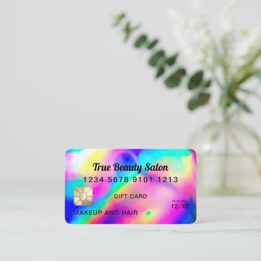Coole Neon Unicorn Holographic Credit Card Visitenkarte (Stehend Vorderseite)