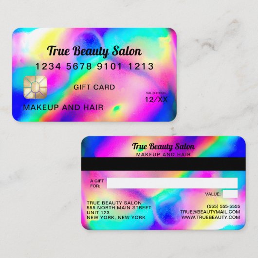 Coole Neon Unicorn Holographic Credit Card Visitenkarte (Vorne/Hinten)