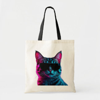 Coole Neonkatze mit Sonnenbrille Ästhetik-Budget-T Tragetasche