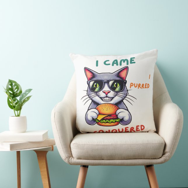 Coole Nerd-Katze mit Hamburger, Käseseburger Kissen (Stuhl )
