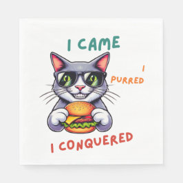Coole Nerd-Katze mit Hamburger, Käseseburger Serviette