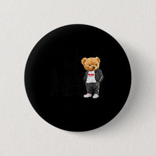 Coole New York City Teddybär-Illustration Grafik Button
