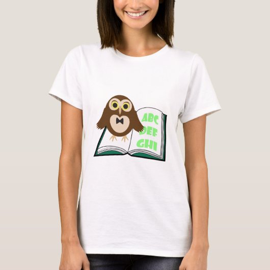 Coole Niedliche Eule mit Alphabet Buch Zurück zur T-Shirt (Vorderseite)
