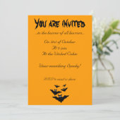 Coole niedliche Fledermäuse Halloween Orange Einla Einladung (Stehend Vorderseite)