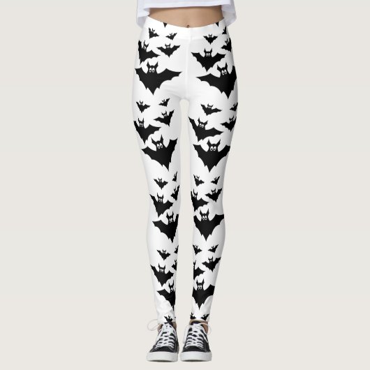 Coole niedliche Fledermäuse Halloween Schwarz-weiß Leggings (Vorderseite)
