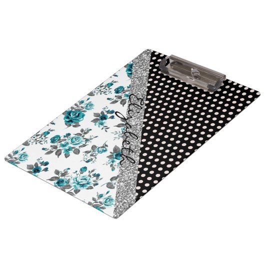 Coole niedliche trendige Vintage Rose Blumenpolka  Klemmbrett (Schrägansicht)