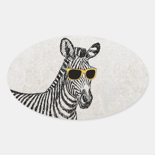 Coole niedliche Zebraskizze mit trendigen Gläsern Ovaler Aufkleber (Vorderseite)