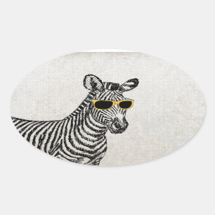Coole niedliche Zebraskizze mit trendigen Gläsern Ovaler Aufkleber