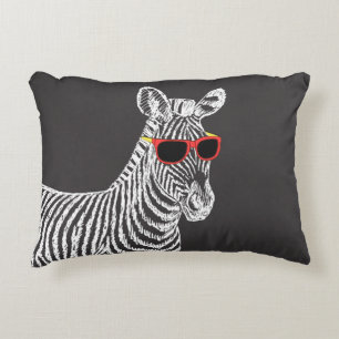 Coole niedliche Zebraweiße Skizze mit Brille Dekokissen