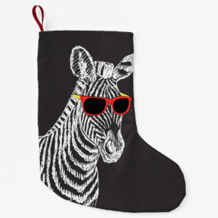 Coole niedliche Zebraweiße Skizze mit Brille Kleiner Weihnachtsstrumpf