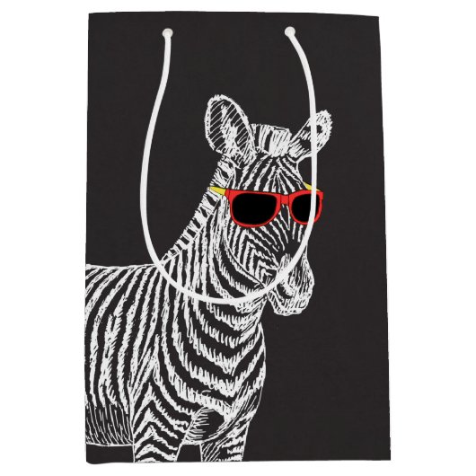 Coole niedliche Zebraweiße Skizze mit Brille Mittlere Geschenktüte (Vorderseite)