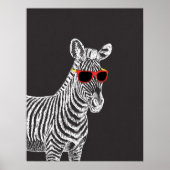 Coole niedliche Zebraweiße Skizze mit Brille Poster (Vorne)