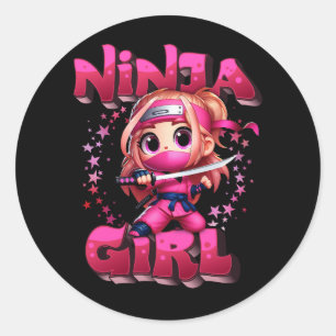 Coole Ninja Girl Art for Kids Girl Ninja Runder Aufkleber