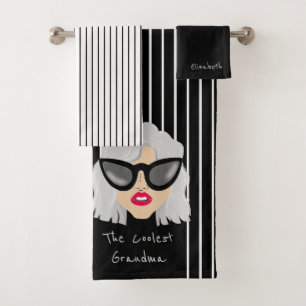 Coole Oma mit Brille-Individuelle Name Badhandtuch Set