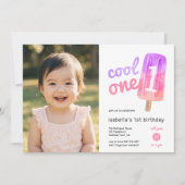 Coole One Popsicle Mädchen 1. Geburtstag Einladung (Vorderseite)