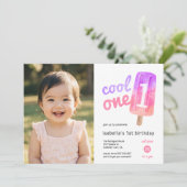 Coole One Popsicle Mädchen 1. Geburtstag Einladung (Stehend Vorderseite)