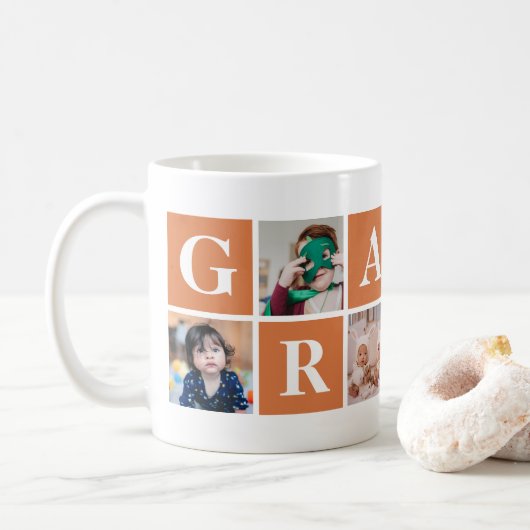 Coole Orange Foto Collage Granny Tasse (Mit Donut)