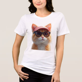 Coole orange Katze mit Sonnenbrille und rosa Base Tri-Blend Shirt