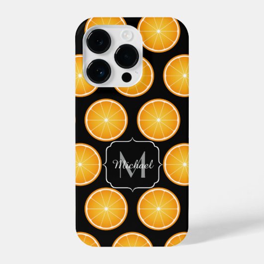 Coole Orangenfruchtscheiben schwarz Monogramm iPhone Hülle (Rückseite)