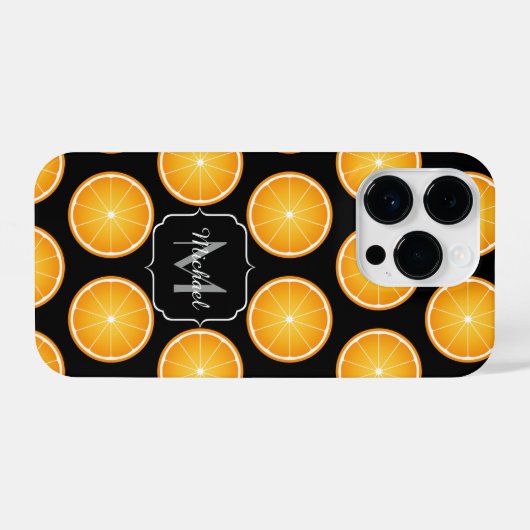 Coole Orangenfruchtscheiben schwarz Monogramm iPhone Hülle (Rückseite (Horizontal))
