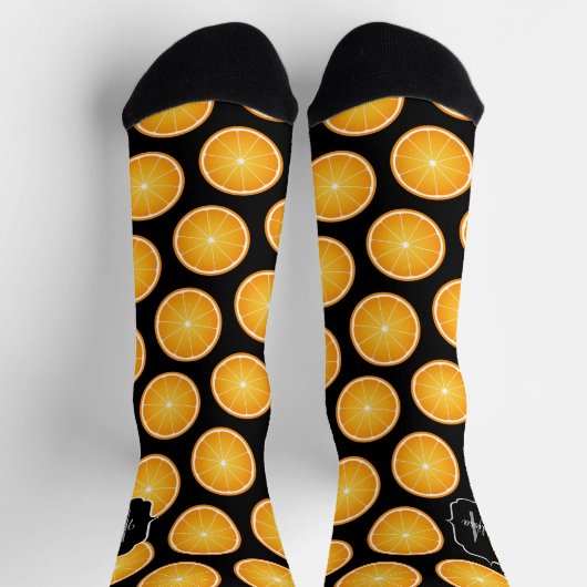 Coole Orangenfruchtscheiben schwarz Monogramm Socken (Oben)