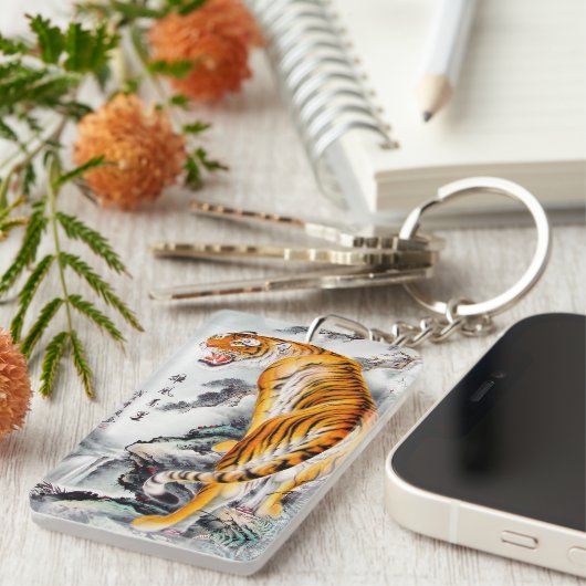 Coole orientalische Flauschig-Tiger-Aquarellfarbe Schlüsselanhänger (Vorderseite rechts)