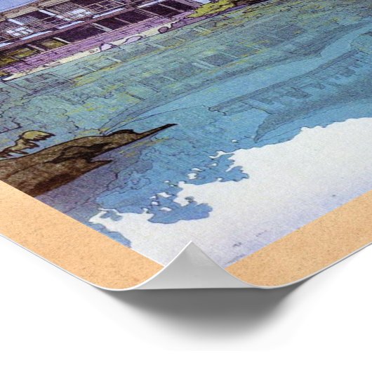 Coole orientalische japanische Aquarellmalerei Poster (Ecke)