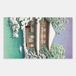 Coole orientalische japanische Hasui Kawase Winter Rechteckiger Aufkleber