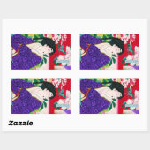 Coole orientalische japanische Holzschnitzgeisha L Rechteckiger Aufkleber (Blatt)