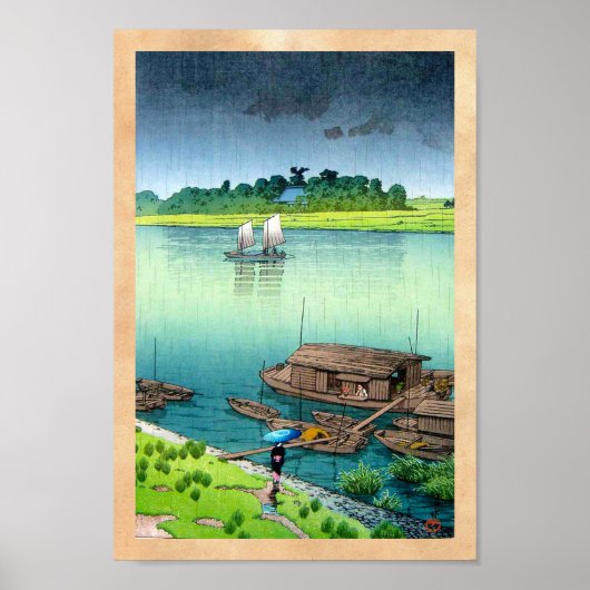Coole orientalische japanische Landschaft Flusslan Poster (Vorne)