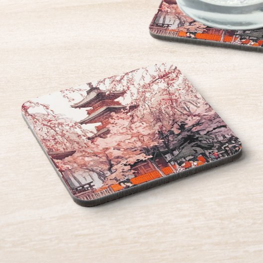 Coole orientalische japanische Ueno Park Wasserfar Getränkeuntersetzer (Linke Seite)