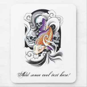 Coole orientalische Koi Karpfen-Schädeltätowieru Mousepad