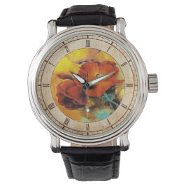 Coole orientalische Mohnblüte Blume Aquarell Armbanduhr
