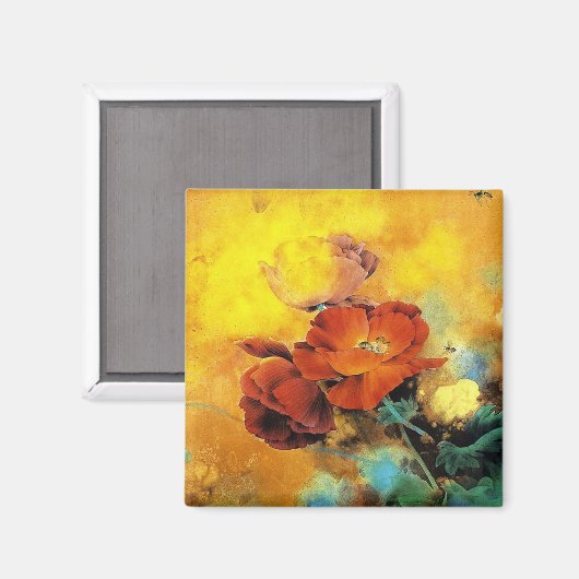 Coole orientalische Mohnblüte Blume Aquarell Magnet (Vorderseite/Rückseite)