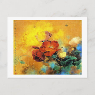Coole orientalische Mohnblüte Blume Aquarell Postkarte