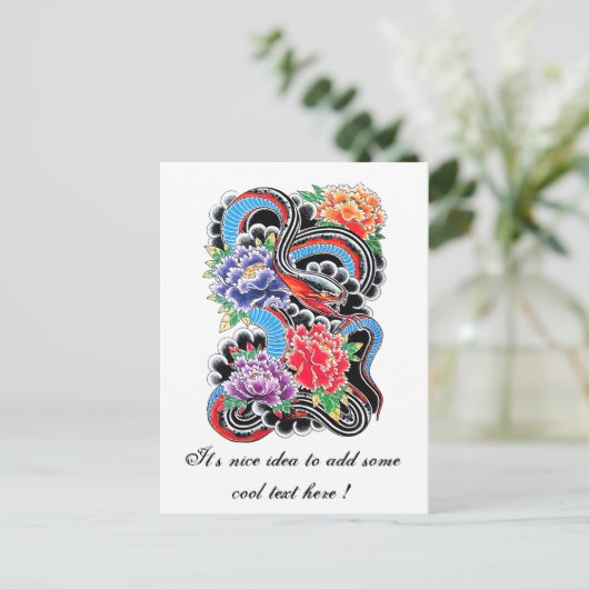 Coole orientalische Schlange mit Lotus-Blume Tätow Postkarte (Stehend Vorderseite)