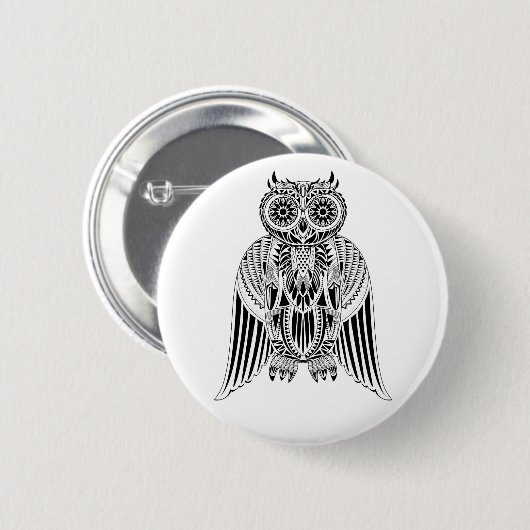 Coole Owl Stammbaum gemusterte Abbildung Button (Vorne & Hinten)